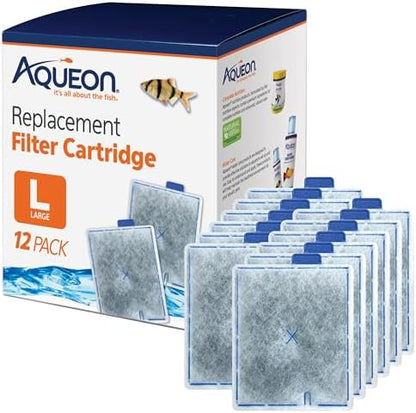 Aqueon aquarium filter media cartridge replacement pack close up highlighting the premium activated carbon interior.
