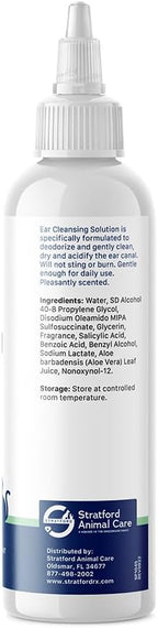 Dog and cat ear cleansing solution bottle label details
