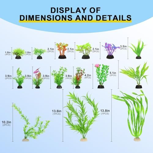 Close up view of the soft fish safe plastic leaves of the aquarium ornaments