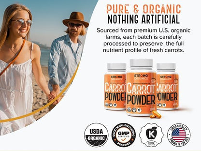 Strong Organics supplement bottle with USA grown certification mark