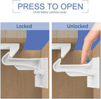 Baby proofing safety locks applied to kitchen drawers