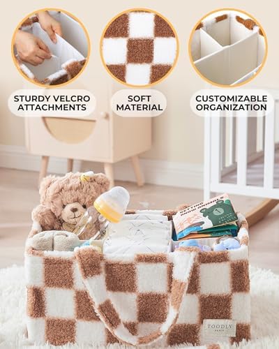 Close up of soft sherpa texture on Toodly baby caddy