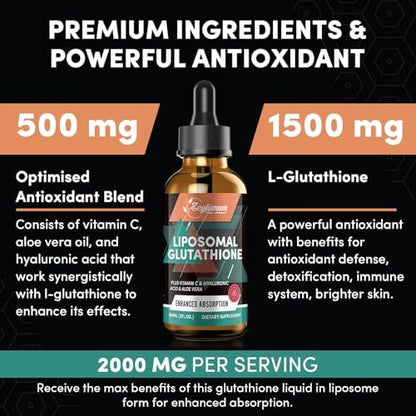 Close up of 4.05 fluid ounce liposomal glutathione bottle