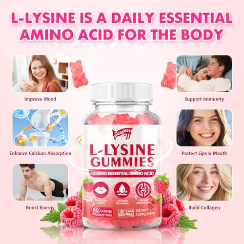 Raspberry flavored vegan L-Lysine gummies texture close up