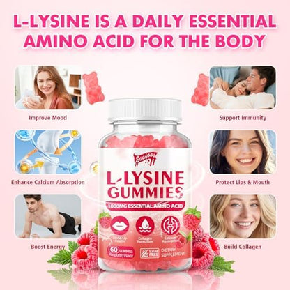 Raspberry flavored vegan L-Lysine gummies texture close up