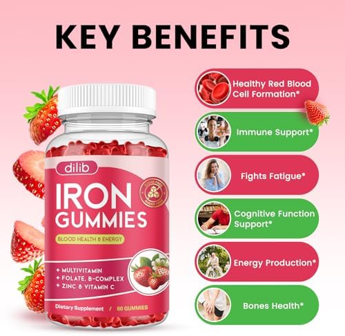 Dilib strawberry flavor iron supplement gummies for adults and kids nutritional view