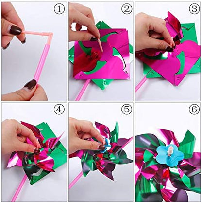 Close up of Elcoho DIY party pinwheel assembly components