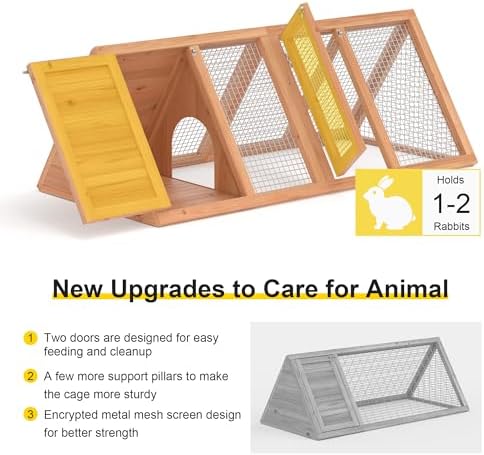Rabbit Hutch, Small Chicken Coop Outdoor A-Frame Quail Cage with 2 Door & Run Cage Wooden Triangle Quail Hutch with Ventilating Wire Poultry Hutch for Small Animal (Wood) - Image 5