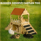 OtterPets Extra Large Bunny Hideout, Cozy Rabbit Castle with Fleece Mats, Wooden Rabbit Hideout, Bunny House Indoor Indoor, Chinchilla, Guinea Pig House (Pet Safe Wood Joints) - Image 3