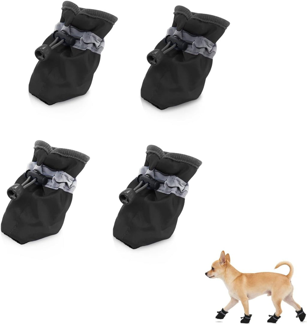 Andiker 4 pieces dog shoes black small size front view