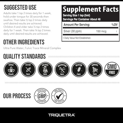 Triquetra Health Bioactive Colloidal Silver premium packaging highlighting the secure tamper evident cap sealing
