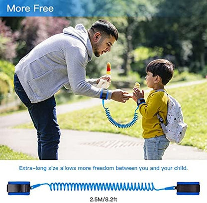 Child wearing Hooyyene blue anti-lost wristband in a park