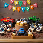48 piece set of monster truck birthday cake toppers