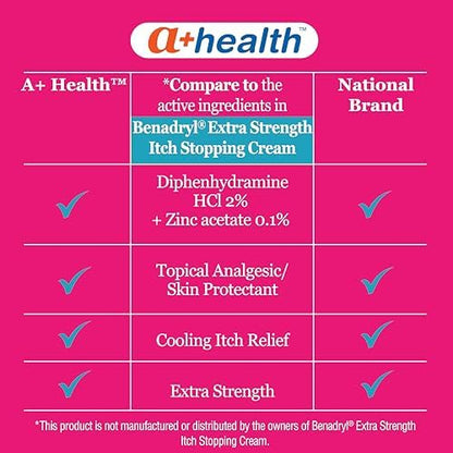 Fragrance free extra strength anti itch cream tube by A+Health for skin protection