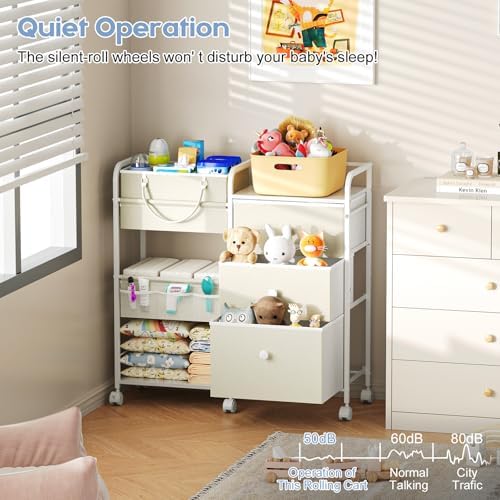 Cidaziya white mobile utility cart placed inside a modern bedroom nursery