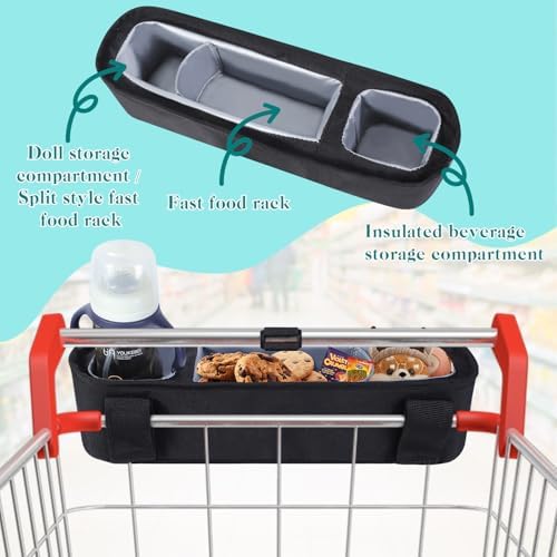 Universal snack tray attached to shopping cart handle