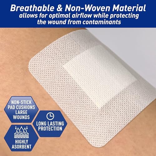 Close up view of the MED PRIDE adhesive wound bandage highlighting the breathable non woven border and white absorbent pad.