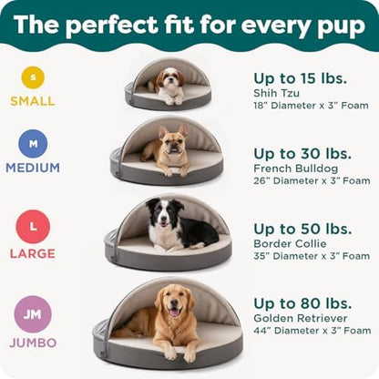 FurHaven Round Orthopedic Dog Bed for Large Dogs, Egg Crate with a Solid Orthopedic Foam Base with Attached Blanket Hood and Removable Washable Cover, Large, Sherpa & Suede Snuggery, Gray - Image 7