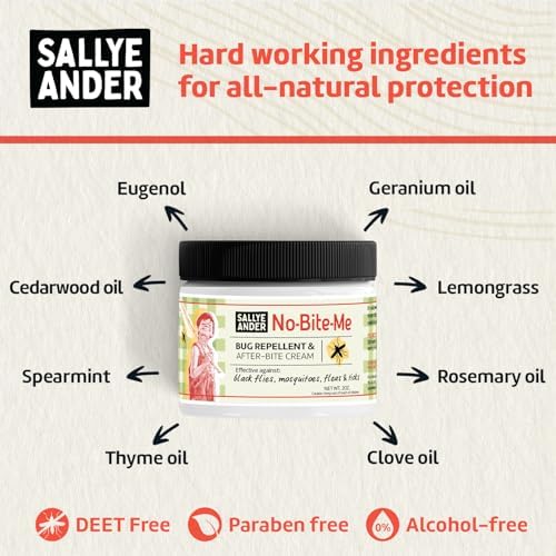 SallyeAnder No Bite Me two ounce jar showing natural insect defense cream