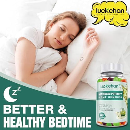Luckchan hemp oil gummies label detailing organic ingredients