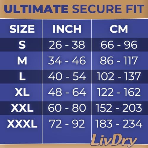 Back view of the premium USA imported adult incontinence diaper packaging showing the sizing guide