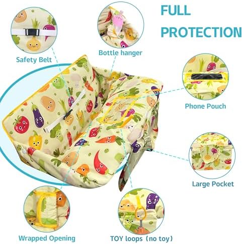 Two in one high chair seat pad folded inside portable cloth bag
