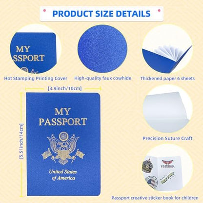 Close up of blue fake passport book with gold emblem