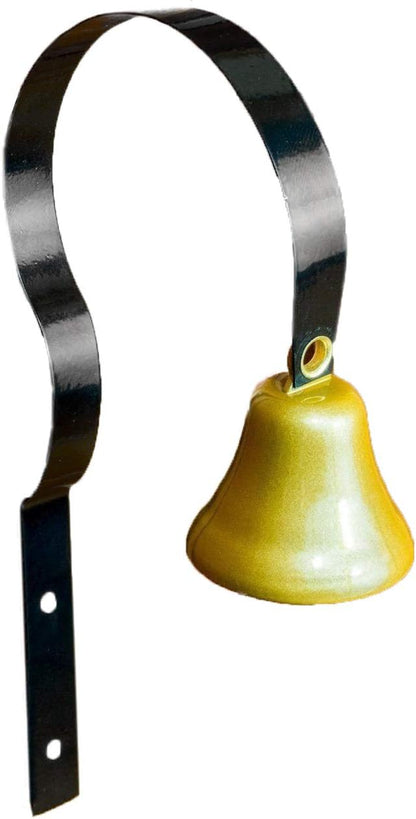 BarkOutfitters GoGo Bell dog doorbell in black mounted on a door