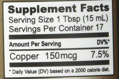 Premium deionized water based colloidal copper nanoparticles bottle showing pure ingredients list.