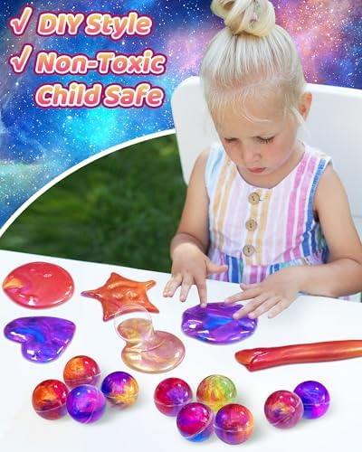 Kidific galaxy slime containers neatly arranged as premium imported birthday return gifts and classroom prize options.