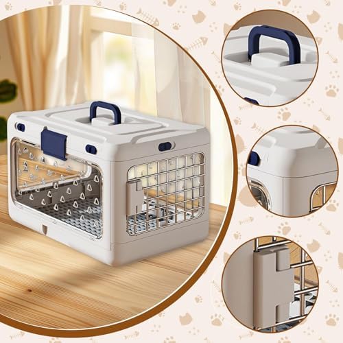 White hard sided portable dog kennel side profile emphasizing ventilation holes and durable build.