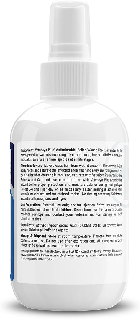 Vetericyn Plus antimicrobial cat spray bottle back label details
