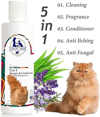 Premium organic pet shampoo for long hair Persian cats showing back label directions