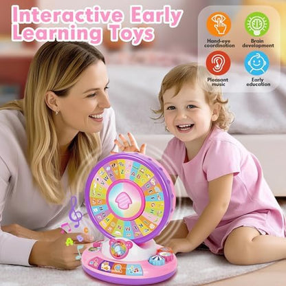 Lalalark electronic busy board held by a child to illustrate the compact travel dimensions and lightweight design.