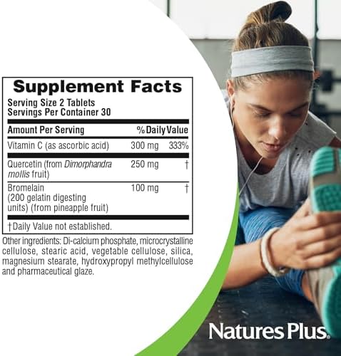 NaturesPlus Quercetin Plus allergy relief supplement packaging angle view