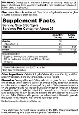 Solaray Flaxseed Oil supplement Facts nutritional label close up