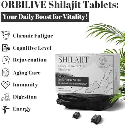 Himalaya products inspired shilajit tablets offer an energy boost with eighty five trace minerals.
