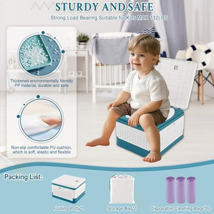 Travel Potty Seat for Toddler, Portable Potty Training Toilet Seats, Foldable Baby Potty Stool, Car Potty for Kids Boys Girls, Emergency Mobile Toilet for Outdoor/Indoor, w/ 60 Cleaning Bags - Image 3
