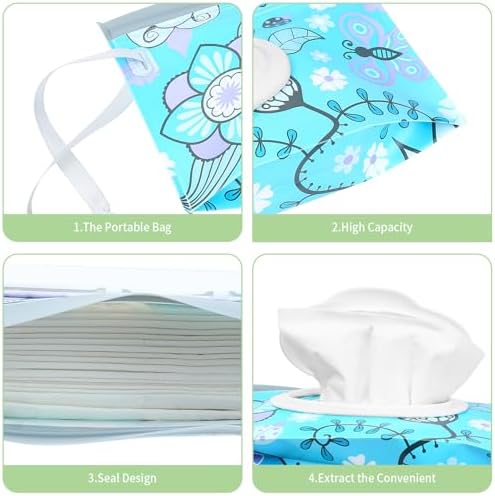 Refillable blue and purple floral wet wipe pouch open view