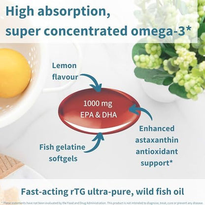 Side profile of Igennus Healthcare Nutrition advanced triglyceride fish oil bottle imported from USA