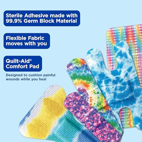 Band-Aid flexible fabric assortment showing different sizes and colorful patterns