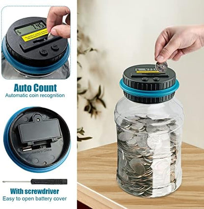 QPEY change jar for saving money illustrating the underside battery compartment placement.