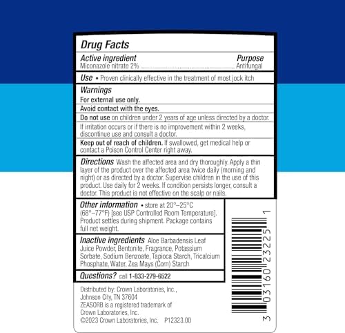 Zeasorb dusting powder 2.5 ounce packaging highlighting moisture-wicking benefits
