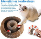Reversible corrugated cardboard cat scratcher pad connected via magnetic ends for indoor cats.