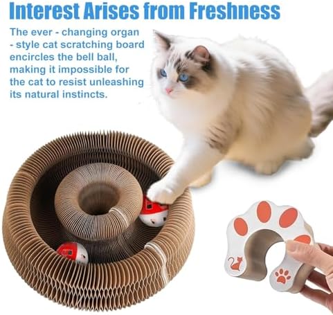 Reversible corrugated cardboard cat scratcher pad connected via magnetic ends for indoor cats.