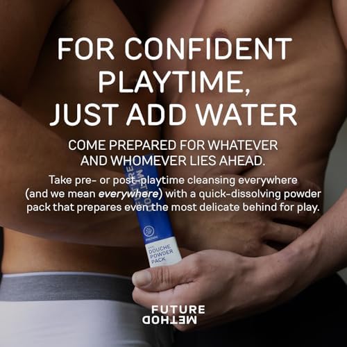 Future Method pH balanced anal flush packets with reusable beaker for travel-friendly hygiene.