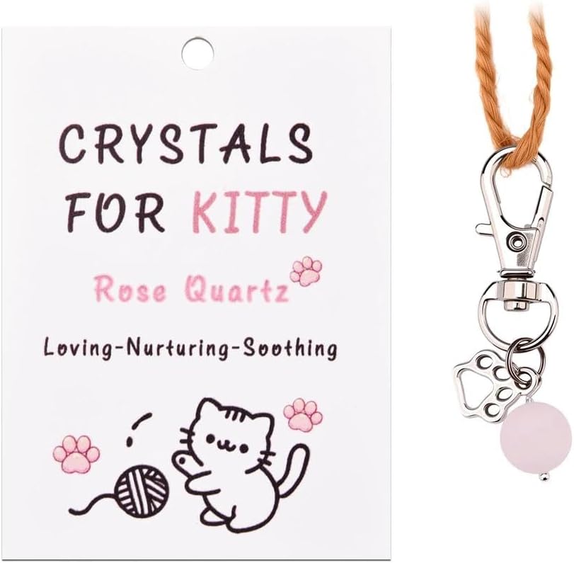 Ancnoz cat collar charm pendant with rose quartz gemstone.