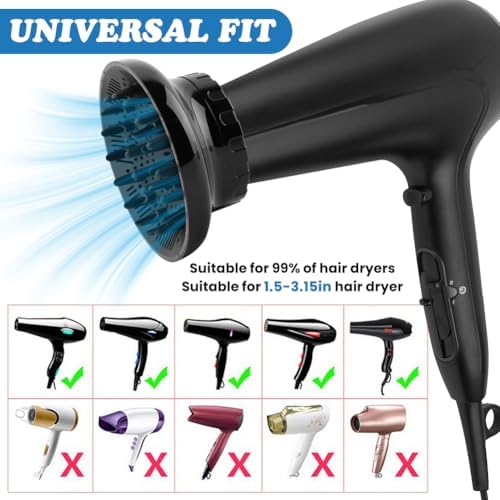Black curly hair diffuser tool displaying heat resistant materials