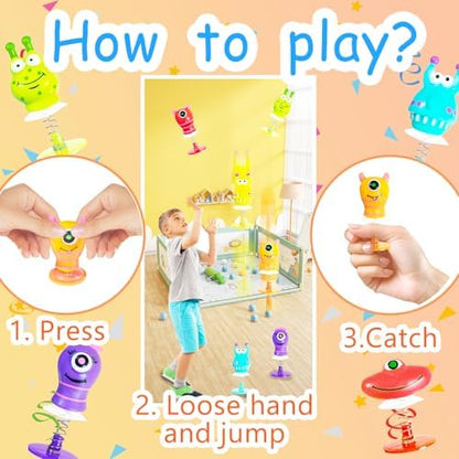 Demonstration of the colorful monster pop up launcher jumping high into the air after releasing.