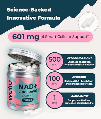 Close up of Welio liposomal technology branding on supplement bottle